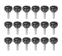 QUARKZMAN 18pcs Moleté Serrage Boutons M5 x 15mm Mâle Filetage 20mm Tête Poignée Plastique Métrique Pouce Vis verrouilleront Boutons Filetés Clou Poignées, Noir