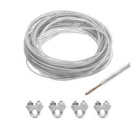 QUARKZMAN 2.5mm (3/32 Pouce) Câble Acier Galvanisé Recouvert Vinyle Clair, 15m /49ft Avec 4PCS Manchons Boucle M3 Pour suspendu éclairage, Balustrade Terrasse, Fil Jardin