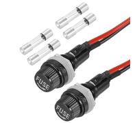 QUARKZMAN 2 Pcs Porte-Fusible À Montage sur Panneau, 10/15A AC 125/250V 5 x 20mm Fusible À Bornes À Spade Capuchon À Vis Porte-Fusibles avec Fils Pré-Soudés Et Fusibles À Tube De Verre 7A
