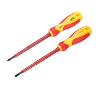QUARKZMAN 2 Pcs Tournevis Isolé PH1+SL4 Tournevis Magnétique Phillips/À Plat Pour Électricien Avec Poignée Antidérapante Pour Réparations Domestiques Et Industrielles, Jaune/Rouge