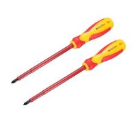 QUARKZMAN 2 Pcs Tournevis Isolés 6x150mm PH2 Tournevis Magnétique Phillips Pointe Croisée Électricien CR-V Acier avec Poignée Antidérapante pour Réparation Électrique Domestique et