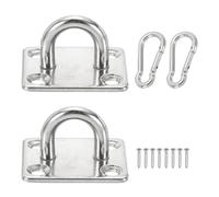 QUARKZMAN 2 Pitons à Œil M5 Acier Inoxydable 304 | Plaques carrées, avec Mousqueton et Vis, pour Fixation au Plafond/Mur et Montage de Balançoire Hamac, Quincaillerie Marine
