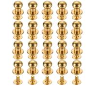 QUARKZMAN 20 Ensembles de Rivets à Tête Sphérique en Laiton, Diamètre de 6 mm. Rivet à Vis pour Travaux Manuels en Cuir, Couleur Dorée