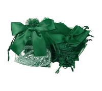 QUARKZMAN 20 Pcs Sachets Cadeau En Organza Avec Noeud, 3.5x4.7 Inch Pochettes A Cordon Pour gemmes, Petites Pochettes Cadeau Pour Mariage Noel Anniversaire Bonbons Bougies, Vert Fonce