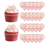 QUARKZMAN 20Pcs Toppers À Gâteau En Miroir Acrylique, Toppers À Cupcake Joyeux Anniversaire Formes De Cœur Pics Laser Décorations De Dessert Pour Célébrer Fête Mariage Shower, 002-Rose Gold