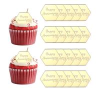 QUARKZMAN 20Pcs Toppers À Gâteau En Miroir Acrylique, Toppers À Cupcake Joyeux Anniversaire Formes Hexagonales Pics Laser Décorations Dessert Pour Célébrer Party Wedding Shower, 059-Gold
