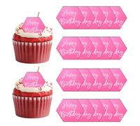 QUARKZMAN 20Pcs Toppers À Gâteau En Miroir Acrylique, Toppers À Cupcake Joyeux Anniversaire Formes Hexagonales Piques Laser Décorations De Dessert Pour Célébrer Fête Mariage Baby Shower,