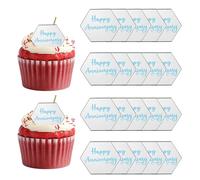 QUARKZMAN 20Pcs Toppers À Gâteau En Miroir Acrylique, Toppers À Cupcake Joyeux Anniversaire Formes Hexagonales Pics Laser Décorations Dessert Pour Célébrer Fête Mariage Shower, 059-Silver