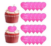 QUARKZMAN 20Pcs Toppers Pour Gâteau En Acrylique Miroir, Toppers Pour Cupcake Joyeux Anniversaire Cœurs Piques Laser Décorations Dessert Pour Célébrations Fête Mariage Baby Shower, 002-Rose