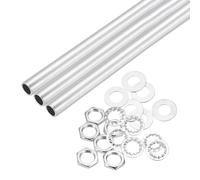 QUARKZMAN 21Pcs Tube Fileté M10 à Filetage Fin 28cm de Long x 7mm ID Kit de Raccords pour Tubes de Lampe avec Écrous Hexagonaux et Rondelles, pour Réparation Bricolage, Argent
