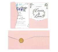 QUARKZMAN 25 Pcs Enveloppes À Invitation A7 Avec Autocollant De Cire Dorée 5x7 Cartes D'Invitation Triplie Pour Mariage Anniversaire Diplôme Invite, Rose Pink