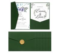 QUARKZMAN 25 Pcs Enveloppes À Poche Pour Invitations A7 Avec Autocollant De Cire Dorée 5x7 Cartes D'Invitation Tripliees Pour Mariage Anniversaire Graduation Invite Poche, Vert Clair