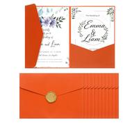 QUARKZMAN 25 pochettes d'invitation A7 avec autocollant de sceau de cire dorée 5x7 cartes d'invitation de mariage triplées pour mariage anniversaire retour de diplôme pochette d'invitation,