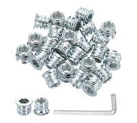 QUARKZMAN 25pcs Inserts d'Écrou UNC1/4-20 à Entraînement Hexagonal, Insert Fileté pour Bois 10mm, Goujons Filetés en Acier au Carbone, Connecteur de Fixation Écrou à Visser avec rgenté