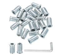 QUARKZMAN 25pcs Inserts d'Écrou UNC1/4-20 à Entraînement Hexagonal, Insert Fileté pour Bois 20mm, Goujons Filetés en Acier au Carbone, Connecteur de Fixation Écrou à Visser avec rgenté