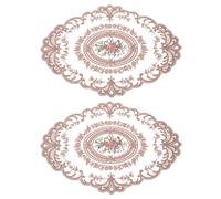QUARKZMAN 2Paquet Rétro Dentelle Napperon 12x16 -in Poussiéreux Rose | Ovale Brodé Table Place Tapis Français Crochet Napperons Dessous Verre Tasse Tapis, pour Accueil Mariage