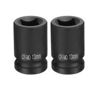 QUARKZMAN 2Pcs 4 Pointe Douille Carrée 1/2" Drive 13mm Douille à Choc Carrée Métrique CR-MO Douilles de Roue Standard Noircissantes Outil de Douille Pneumatique pour Réparation Automobile
