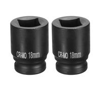 QUARKZMAN 2Pcs 4 Pointe Douille Carrée 1/2" Drive 18mm Douille à Choc Carrée Métrique CR-MO Douilles de Roue Standard Noircissantes Outil de Douille Pneumatique pour Réparation Automobile