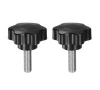 QUARKZMAN 2Pcs Boutons Étoile M10 x 32mm Tige Filetée 46mm Plastique Noir | en Acier Inoxydable 304, Tête à 6 Branches, Vis à Main à Serrage Manuel, Poignée de Serrage