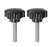 QUARKZMAN 2Pcs Boutons Étoile M10 x 50mm en Acier Inoxydable 304 Tige Filetée Tête en Plastique de 46mm Vis à Pouce à Main à Tête Hexagonale à 6 Étoiles, Noire