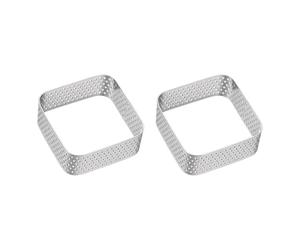 QUARKZMAN 2pcs Cercles à Gâteau Perforés 1.97" Carrés Cercle à Tartelette | Antiadhésif Poli, Cercle à Mousse Épais, en Acier Inoxydable, Outil de Pâtisserie pour Gâteaux Desserts Français Fruits