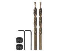 QUARKZMAN 2pcs Poche Trou Perceuse Mèche 5/16" Dia 5/32" Pointe Rond Tige Remplacement Torsion Étape Foret Mèche avec M8 Profondeur Arrêt Collier et Clé pour Travail Bois