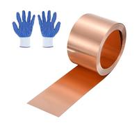 QUARKZMAN 3.28ft Rouleau De Feuille De Cuivre, 1000x40x0.5mm Bande De Cuivre naturele Rouleau De Solin Plaque De Métal Feuille Avec Gants Imperméable Pour Toiture Réparation Maison Projets