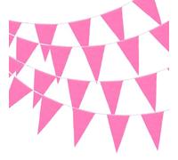 QUARKZMAN 30M/100ft Guirlande de Fanions Roses Suspendue avec 60 Fanions Triangulaires pour Jardin Extérieur, Mariage, Anniversaire