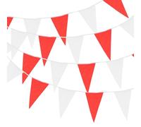 QUARKZMAN 30M/100ft Guirlande de Fanions Rouge et Blanc à Suspendre | avec 60 Fanions Triangulaires, pour Jardin Extérieur Mariage Anniversaire