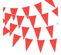 QUARKZMAN 30M/50ft Guirlande de Fanions Rouges à Suspendre avec 30 Fanions Triangulaires pour Jardin Extérieur, Mariage, Anniversaire