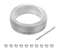 QUARKZMAN 3mm (1/8 Pouce) Câble Acier Galvanisé Gainé Vinyle Transparent, 100m /328ft Avec 10PCS Manchons À Boucle M3 Pour suspendu éclairage, Balustrade Pont, Fil Jardin