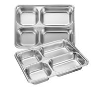 QUARKZMAN 4 Assiettes À Desserts En Acier Inoxydable Divisé, 28 x 22cm Plateau Rectangulaire De Service À 4 Sections Carrées Plateau De Cafétéria Pour Contrôle Des Portions Restaurant