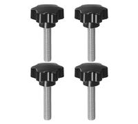 QUARKZMAN 4Pcs Boutons Étoile M12 x 55mm en Acier Inoxydable 304 Tige Filetée 46mm Plastique Tête à 6 Étoiles Vis à Main de Serrage à Visser Poignée de Bouton de Gabarit, Noir