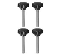 QUARKZMAN 4Pcs Boutons Étoile Tige Filetée Tête en Plastique Noir | M12 x 90mm en Acier Inoxydable 304, à 6 Branches, Vis à Serrage Manuel, Poignée de Bouton de Serrage