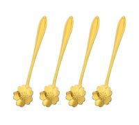 QUARKZMAN 4Pcs Inox Acier Fleur Cuillères 5 Pouce Cerise Fleur Forme Or | Café Cuillère Petit Cuillère Café Dessert pour Expresso Sucre Gâteau,
