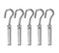 QUARKZMAN 5 Pcs M6 304 Acier Inoxydable Crochet Mur Béton Boulon D'Expansion Robustes Petit Crochet À Coupe Ouverte Pour Mur Béton Brique Pierre Intérieur Extérieur, Argent