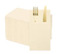 QUARKZMAN 50 Pcs Serviettes Jetables En Lin Avec Poches Intégrées Beige | Pour Couverts, Serviettes En Papier Pour Couteaux Et Fourchettes, Essuie-Mains Pour Mariage Fête