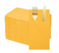 QUARKZMAN 50 Serviettes En Papier Jetables Au Toucher Lin Jaune | Avec Poches Intégrées Pour Couverts, Serviettes De Table Pour Couteaux Et Fourchettes, Essuie-Mains Pour Mariage