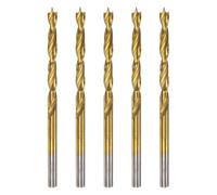 QUARKZMAN 5pcs Mèches À Bois À Pointe Brad 3.5mm(9/64") Dia HSS4241 Tige Droite Ronde Métrique Mèches À Spirale Pour Menuiserie Travail Du Bois Plastique Caoutchouc, Doré