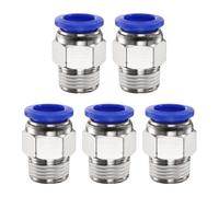 QUARKZMAN 5pcs Raccord Rapide Air Comprimé 12mm OD x 3/8" NPT PC12-N03 Bleu | Connecteur Rapide en Cuivre Filetage Mâle Droit, Raccord Pneumatique pour Raccord de Tuyau D'Air Système D'Air Industriel