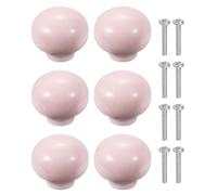 QUARKZMAN 6 Pack Boutons De Tiroir En Céramique, 1.3 Inch Boutons Ronds En Céramique Pour Meuble Avec Vis De Fixation Poignées Modernes Pour Cuisine Armoire Placard, Rose Clair