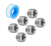 QUARKZMAN 6pcs 1/16"PT Interne Hex Filetage Douille Tuyau Bouchon Argent | Inox Acier, avec PTFE Ruban Mâle Filetage Tuyau Capuchon