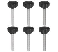 QUARKZMAN 6pcs Boutons De Serrage Moletés Vis À Main M8 x 50mm Filetage Métrique Mâle 28mm Tête En Plastique Mat Tige En Acier Inoxydable 304 Bouton Fileté À Main Poignée, Noir