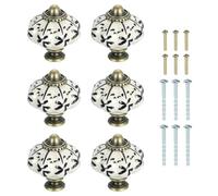 QUARKZMAN 6Pcs Boutons En Céramique, 35mm/1.38" Bouton De Tiroir En Forme De Citrouille Poignée De Tiroir Vintage Avec Vis Pour Meuble De Vanité Chambre Dressing, Noir