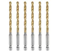 QUARKZMAN 6pcs Forets À Mèche Hélicoïdale Avec Queue Hexagonale 1/4" 5mm En Acier Rapide Revêtu Titane Forets Hexagonaux À Changement Rapide Forets Jobber pour Bois Plastique Métal, Or
