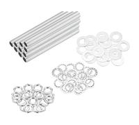 QUARKZMAN 70Pcs Tube Fileté M10 à Filetage Fin 10cm de Long x 7mm ID Kit de Raccords pour Tubes de Lampe avec Écrous Hexagonaux et Rondelles, pour Réparation Bricolage, Argent