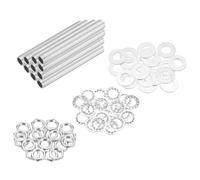 QUARKZMAN 70Pcs Tube Fileté M10 à Filetage Fin 7.5cm de Long x 7mm ID Kit de Raccords pour Tubes de Lampe avec Écrous Hexagonaux et Rondelles, pour Réparation Bricolage, Argent