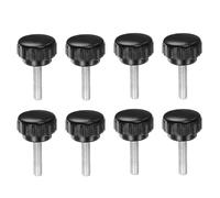 QUARKZMAN 8Pcs Boutons de Serrage Cannelés M6 x 25mm en Acier au Carbone Zingué Métrique à Filetage Mâle Vis à Pouce Sur Type 25mm Plastique Tête Ronde Boulon à Main Fileté Boutons Noir
