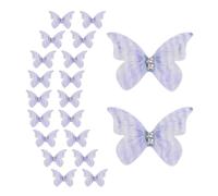 QUARKZMAN Applique Papillon 20 Pièces 28x40mm 2 Couches Violet | Tissu Organza et Filet Transparent, Mini 3D, avec Diamant, pour Artisanat Mur Décoratif, Mariage Fête Bricolage
