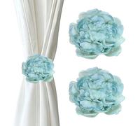 QUARKZMAN Attaches Rideaux Fleurs 2PCS, Accroches Rideaux Décoratifs Maintien Fenêtre Pince Décorative pour Chambre Bureau Décoration, Bleu Clair